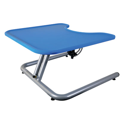 The Skillbuilders Adjustable Tray features a blue top with a contoured design and a durable silver metal frame for support.