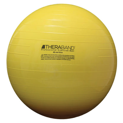 A yellow THERABAND Professional Exercise Ball with horizontal grooves, measuring 45 cm.