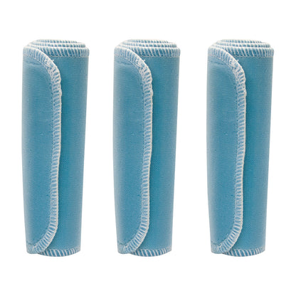 Three rolled blue Chattanooga Nylatex Wraps with stitched edges are standing upright.