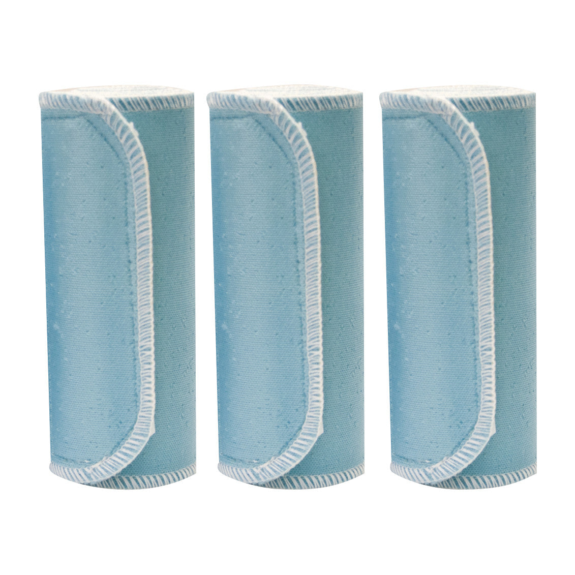 Three Chattanooga Nylatex Wraps, cylindrical and blue, with white stitched edges, are standing upright in a row.