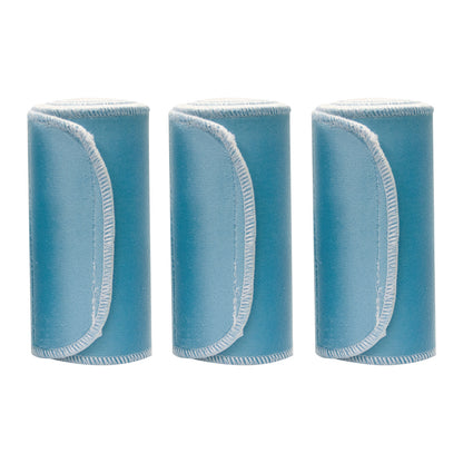 Three Chattanooga Nylatex Wraps are displayed upright in a row, showcasing their light blue color and stitched edges.