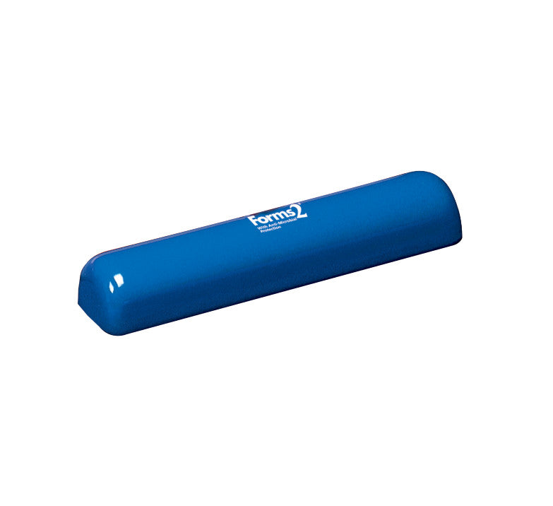 A blue Tumble Forms2 Half Roll with a glossy finish, featuring a flat bottom and semi-circular top.