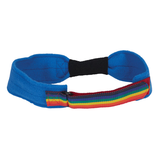 The AliMed Pediatric Walker Belt is blue with a rainbow-striped strap and a black connector.