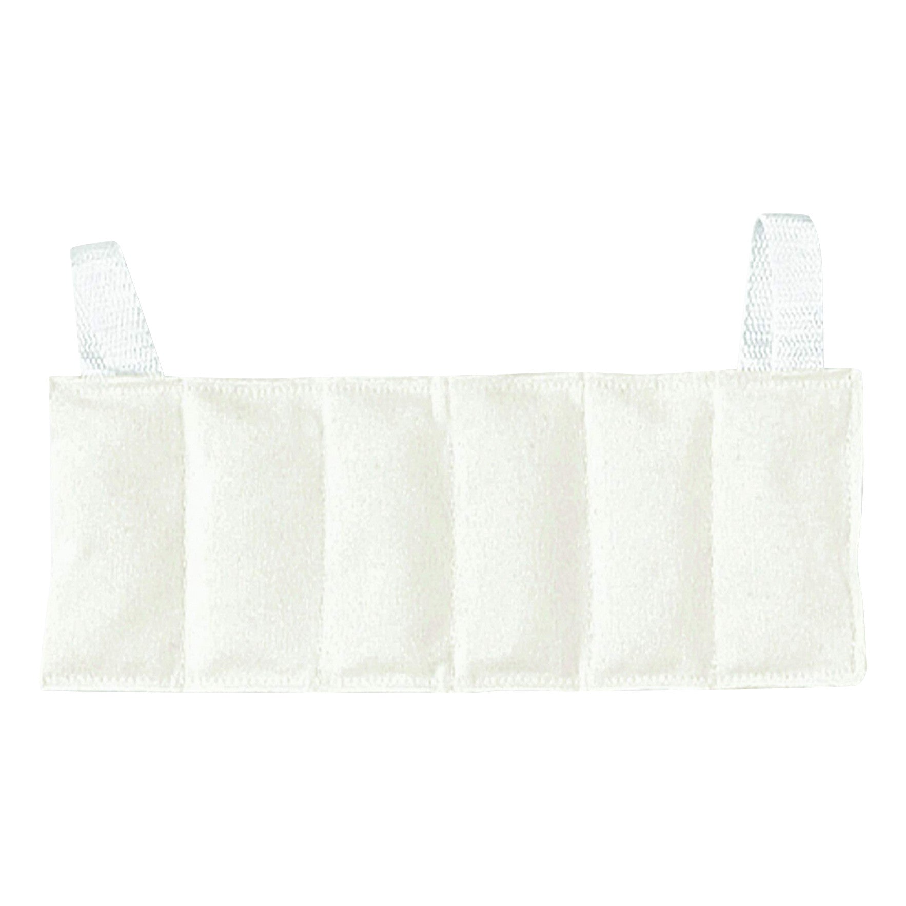 The Chattanooga Hydrocollator HotPac is a white, rectangular cloth pad with stitched sections and loops on each end.