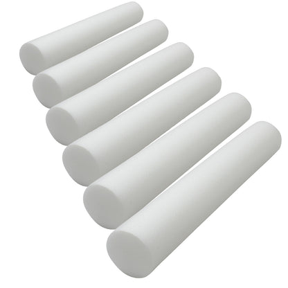 Six white AliMed Foam Rollers are arranged in a diagonal line on a white background.