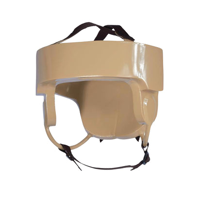 Tan Danmar Products Halo Helmet with padding and adjustable black straps for head protection.