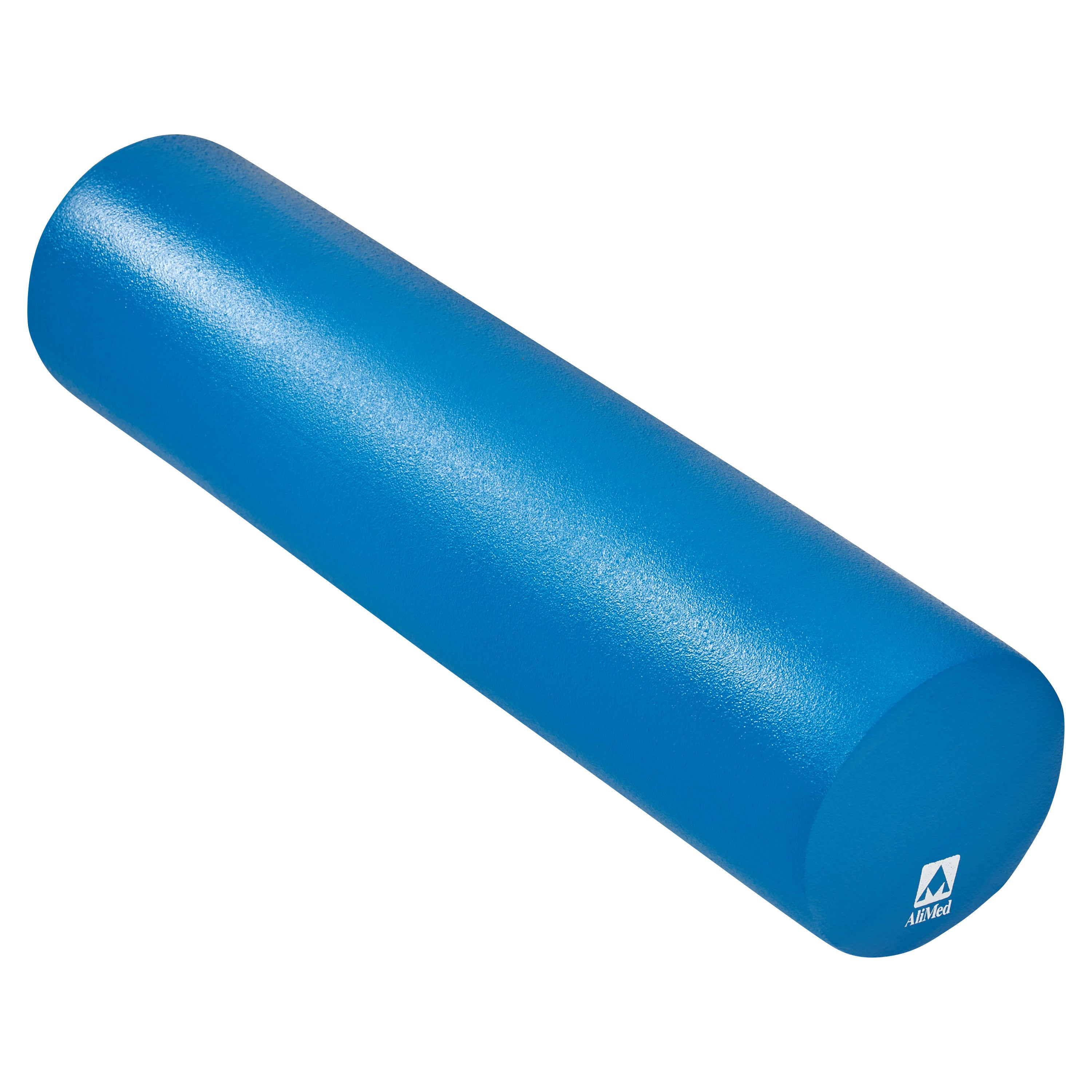 A blue AliMed Antimicrobial-Treated Therapy Positioning Roll with a smooth surface and visible logo on one end.