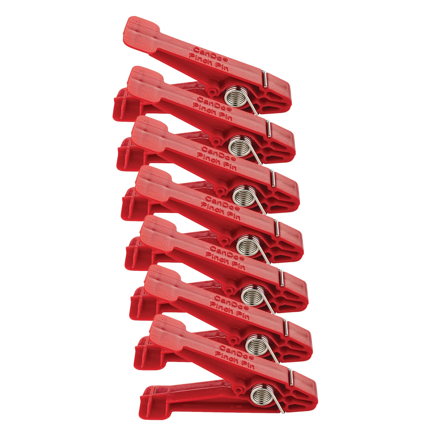 A set of eight red Replacement Pins for Finger Pinch Exerciser, aligned in two vertical rows. Each pin has a metal spring.