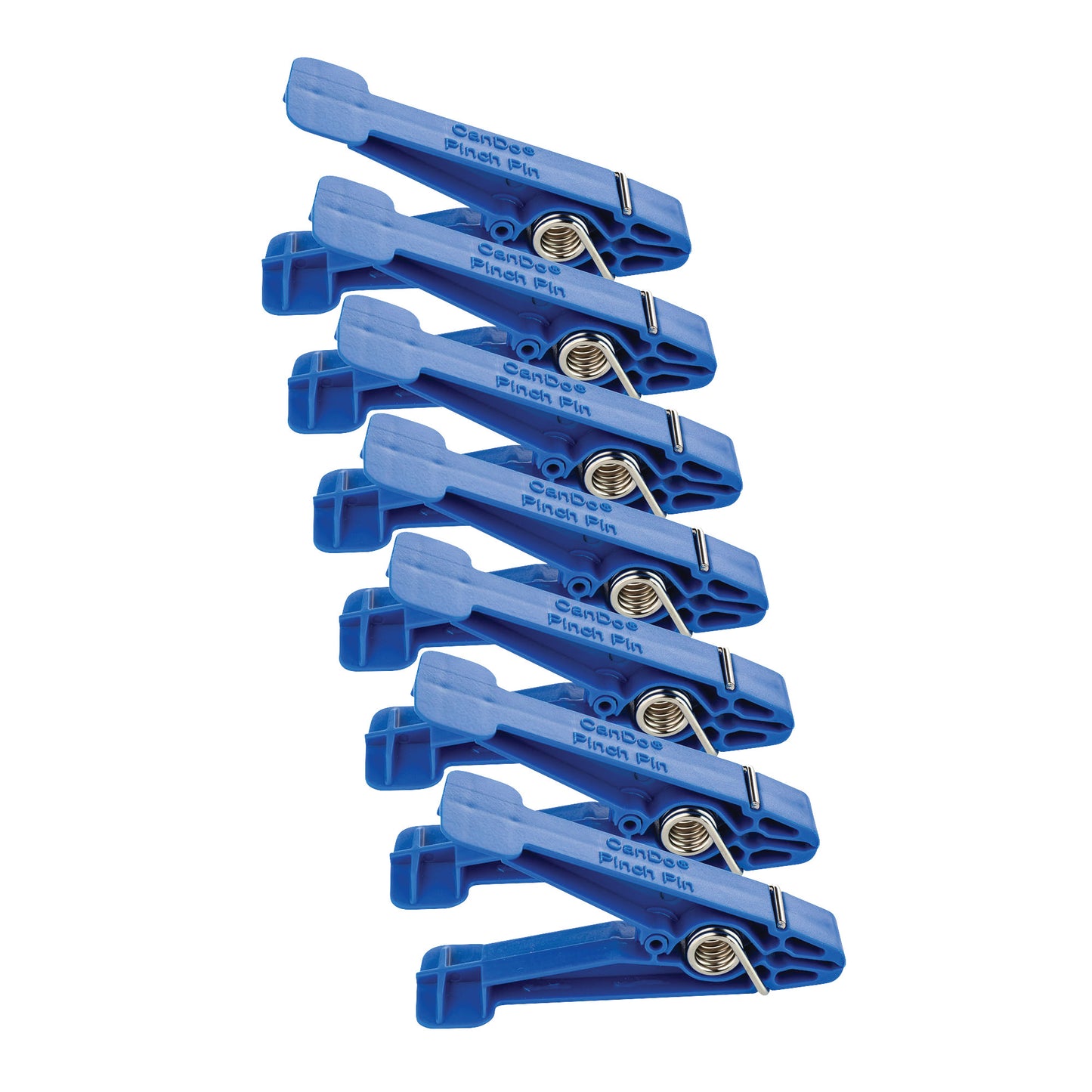 Blue replacement pins for a finger pinch exerciser are arranged diagonally. They have metal springs visible.