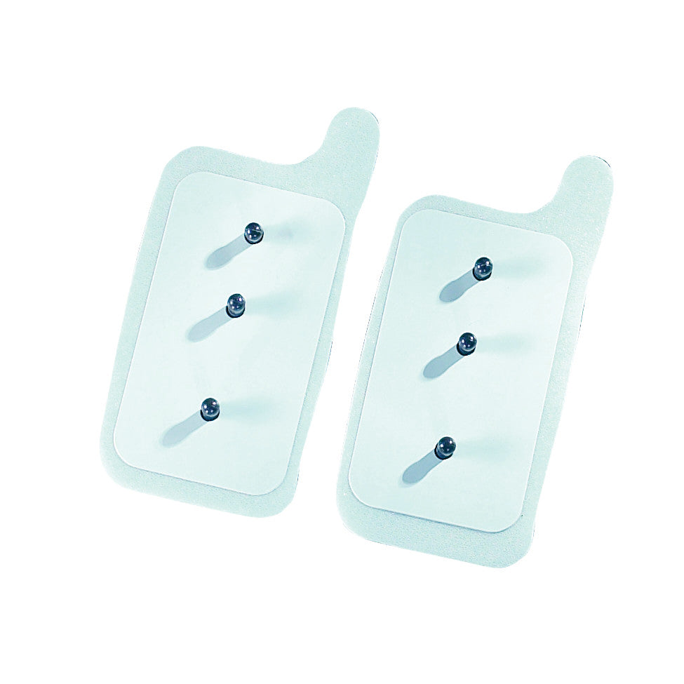 Two Pathway Electrode pads with three small metal pins each, set against a white background.
