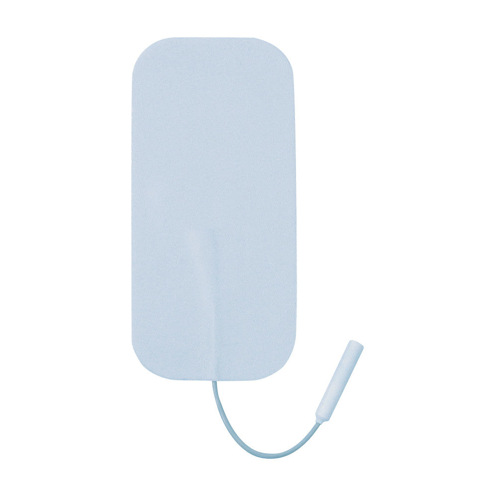 Rectangular Uni-Patch Superior Silver Electrode with rounded edges, attached to a cord with a connector at the end.