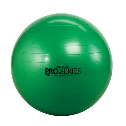 A green THERABAND Pro Series SCP Exercise Ball with text branding, designed for fitness and stability exercises.