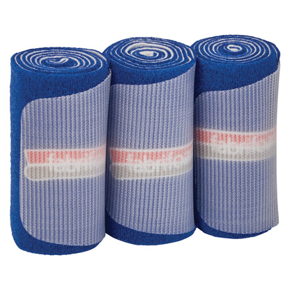 Three rolls of FabriFoam NuStim Wrap are displayed, each featuring a blue and striped design with visible branding.