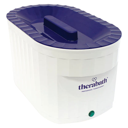 Therabath Professional Thermotherapy Paraffin Bath with a dark blue lid and white base, featuring the brand logo on the front.
