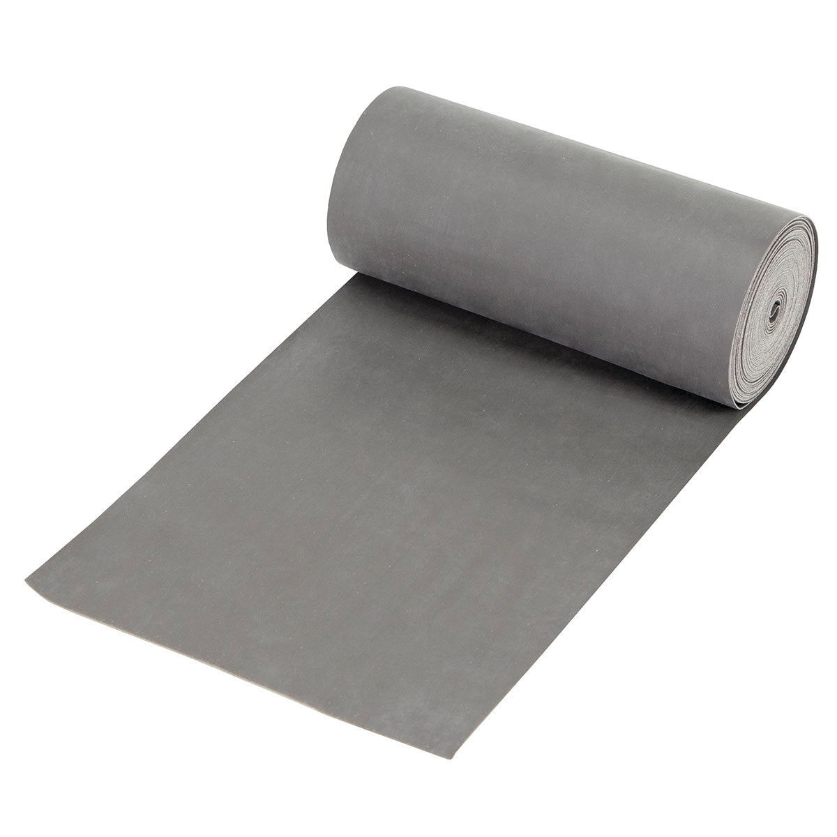 A roll of CanDo Val-U-Band Non-Latex Exercise Band in gray, partially unrolled on a white background.