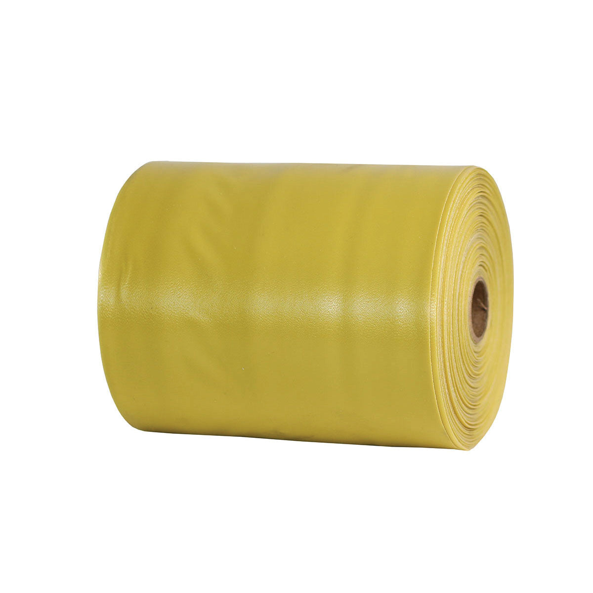 A rolled CanDo Sup-R Band Non-Latex Exercise Band, yellow in color, with a visible cardboard core.