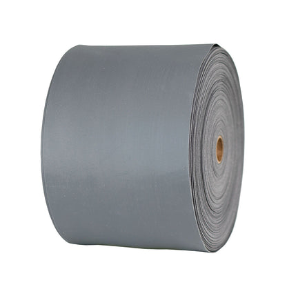 A large roll of CanDo Sup-R Band Non-Latex Exercise Band in a smooth, solid gray color.