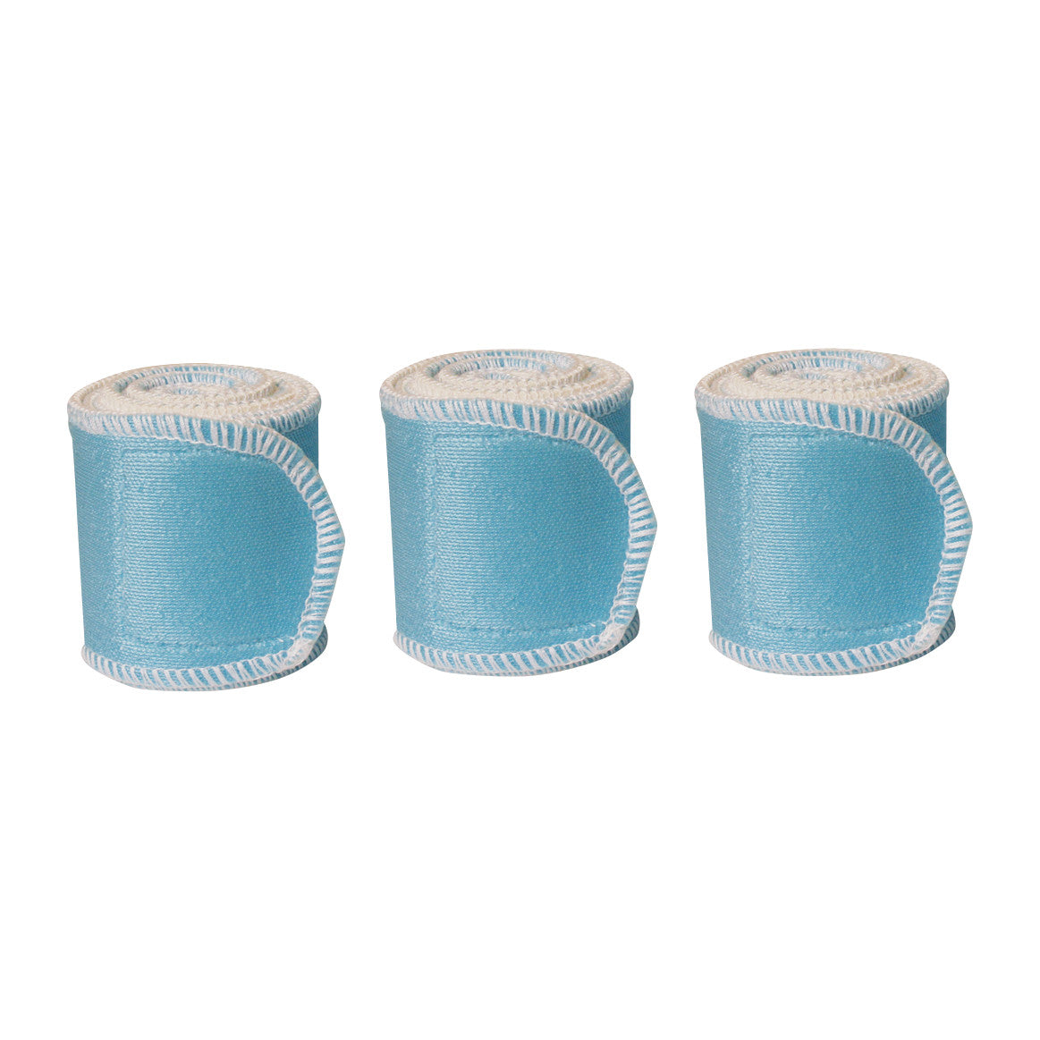 Three rolled Chattanooga Nylatex Wraps in light blue with white edges are aligned in a row.