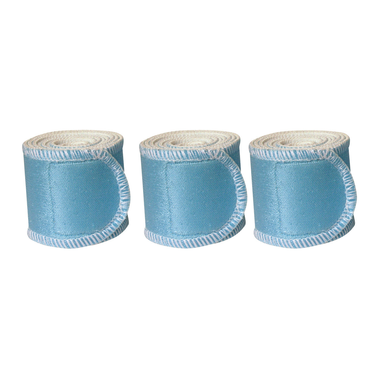 Three rolled Chattanooga Nylatex Wraps in light blue with white striped edges, displayed in a row.