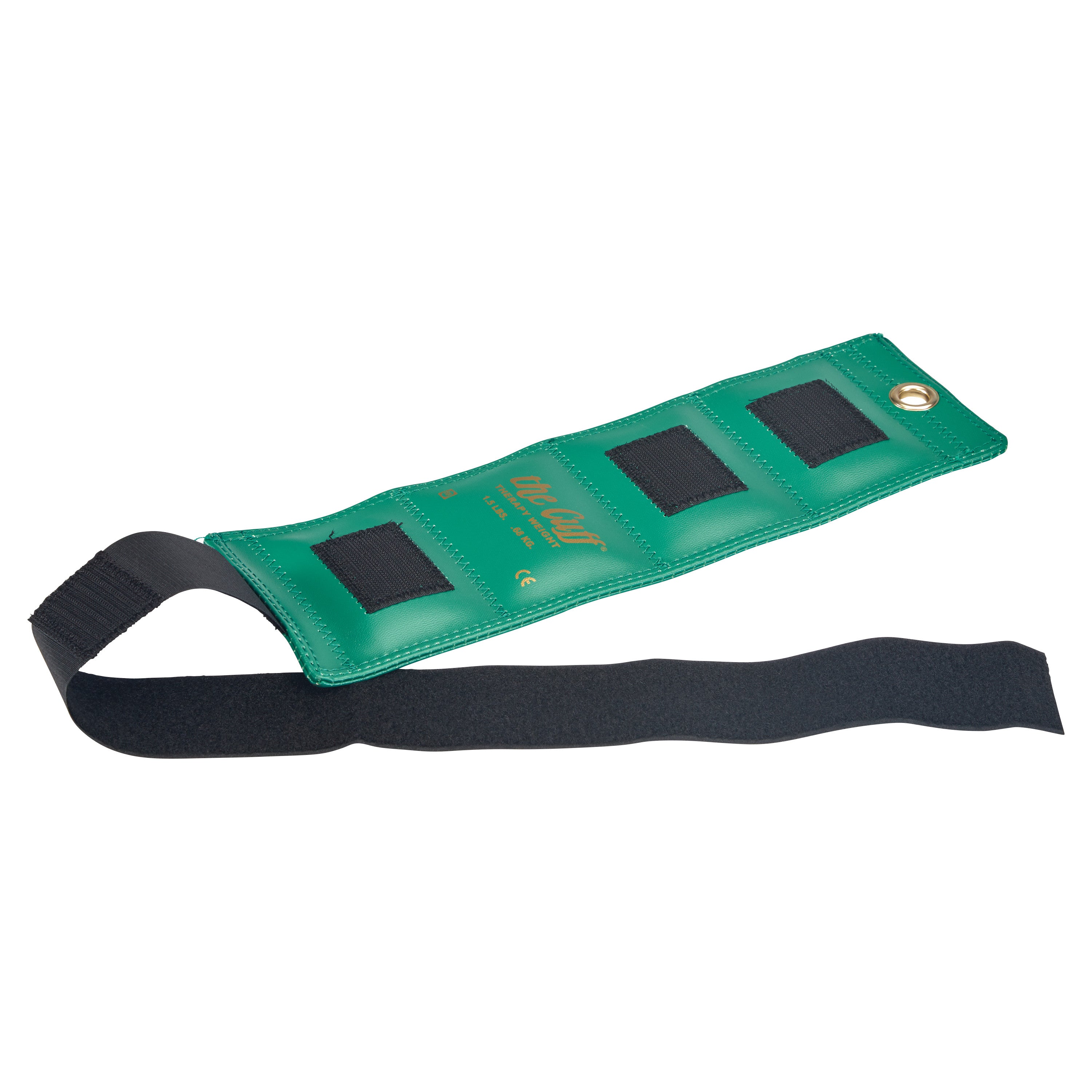 Green AliMed Color-Coded Cuff Weight with three black adjustable straps and a black extension strap.