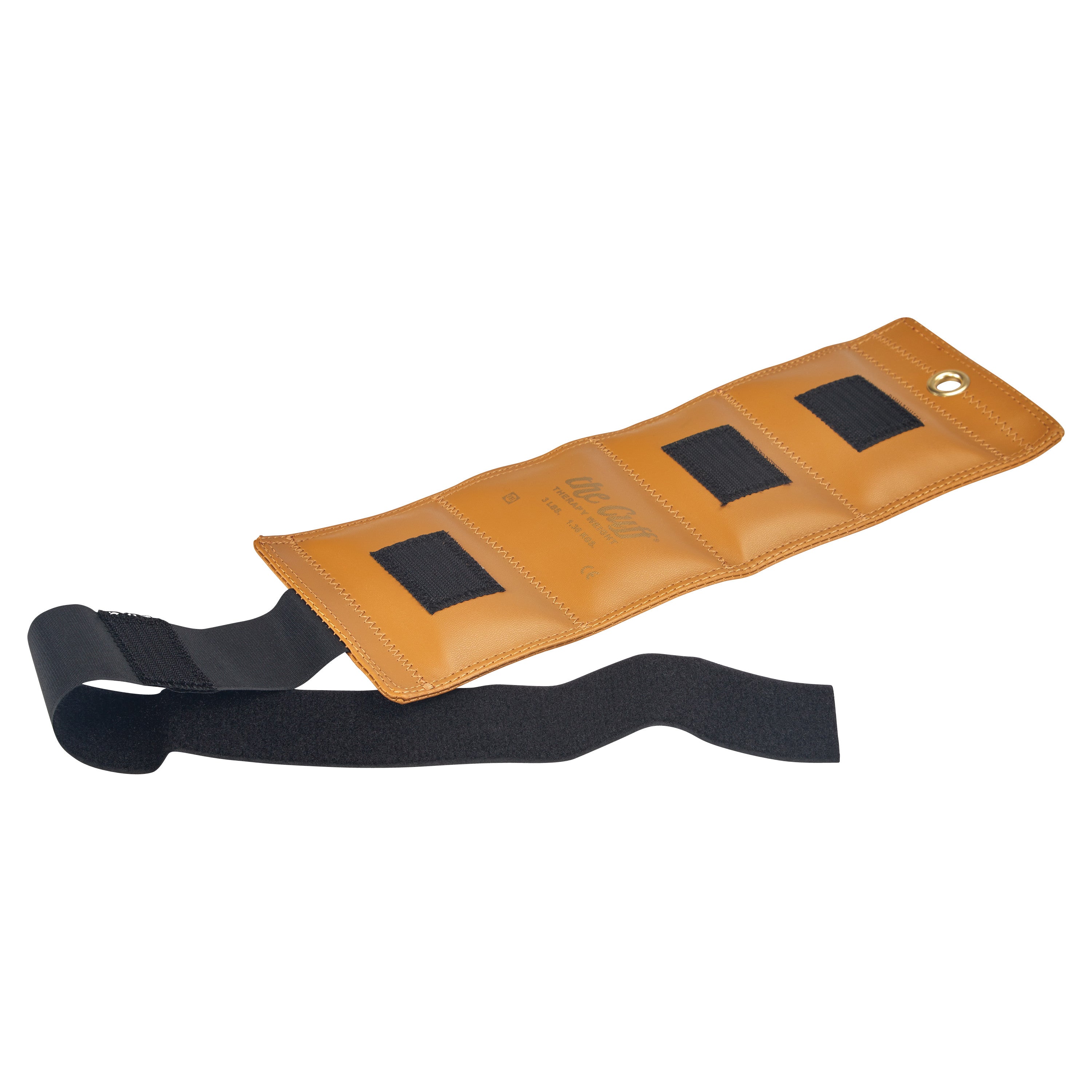 An AliMed Color-Coded Cuff Weight in tan, with adjustable black straps for secure fastening.