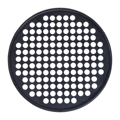 Round black CanDo Hand Exercise Web with evenly spaced circular holes for hand and finger exercises.
