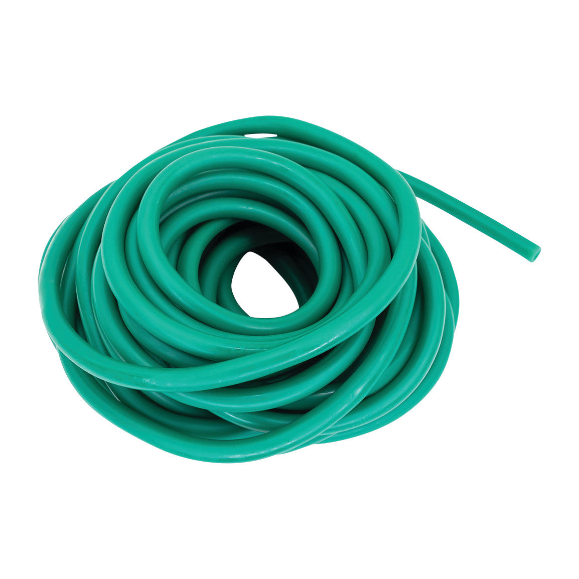 A coiled CanDo Exercise Tubing in green, designed for fitness and resistance training exercises.