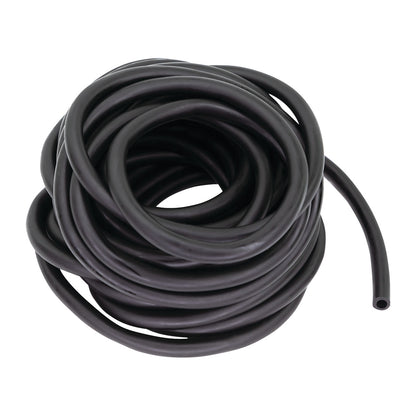 A coiled, black CanDo Exercise Tubing displayed against a white background.
