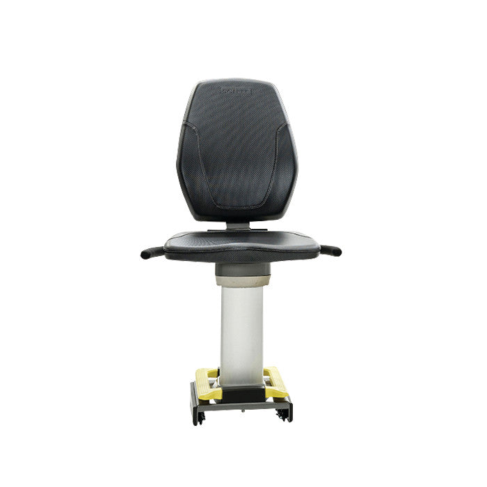 The SciFit PRO1000 Upper Body Exerciser features a black seat and backrest with an adjustable metal base for upper body workouts.