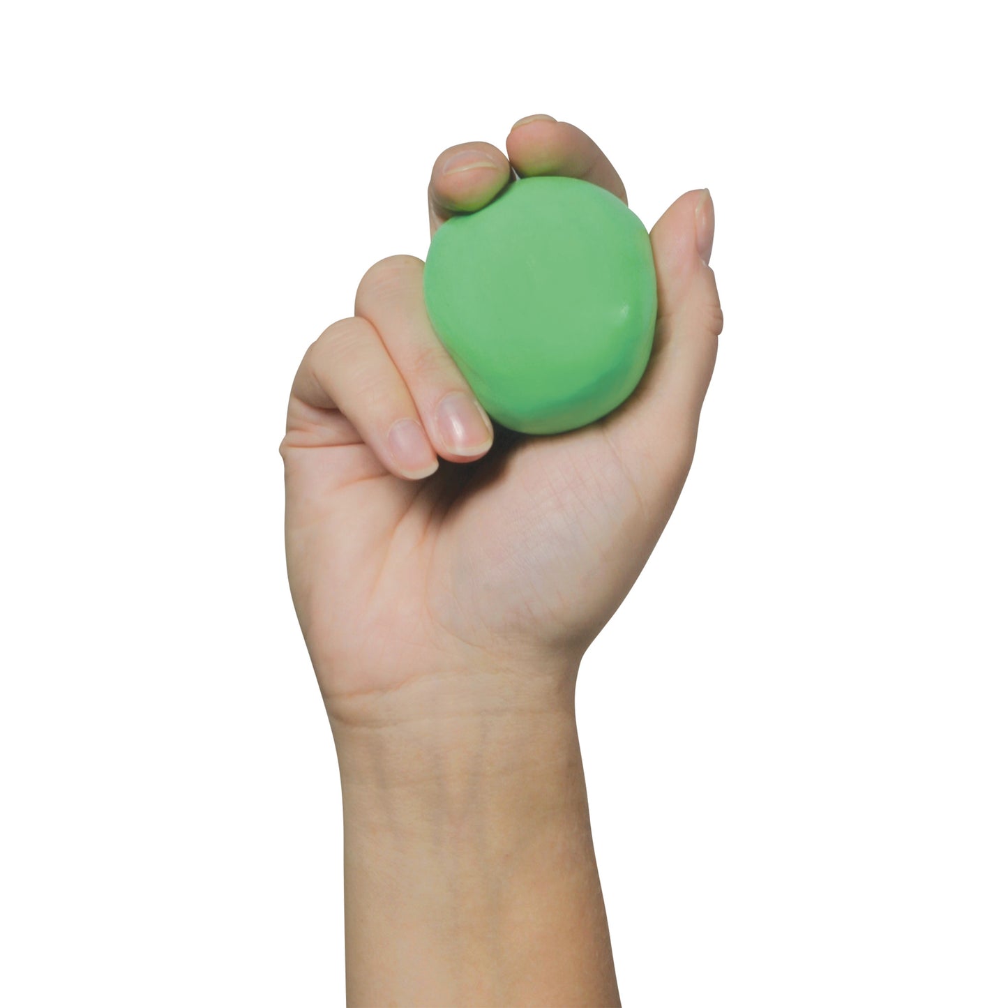 A hand holds a green putty ball. The product is the AliMed Therapy Putty Pack Kit, used for hand therapy exercises.