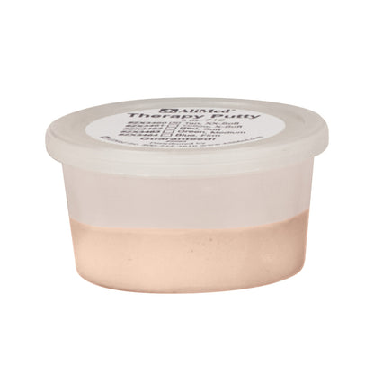 A small, clear container of AliMed Color-Coded Therapy Putty with a fitted lid and label on top.