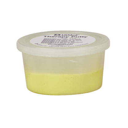 AliMed Color-Coded Therapy Putty in a small, translucent container with a lid, containing yellow putty.