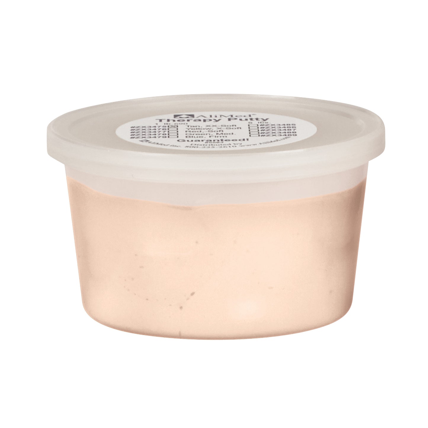 AliMed Color-Coded Therapy Putty, light pink, in a round clear container with a white lid and label.