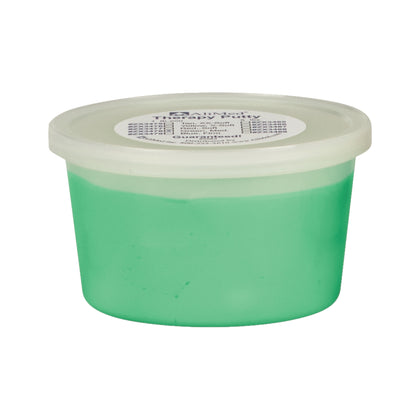 AliMed Color-Coded Therapy Putty in a green hue, shown in a clear plastic container with a white lid and a label on top.