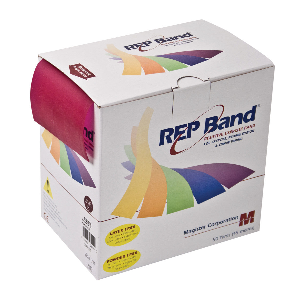 Box of REP Band Non-Latex Resistive Exercise Band for exercise, rehabilitation, and conditioning. It is latex and powder-free.