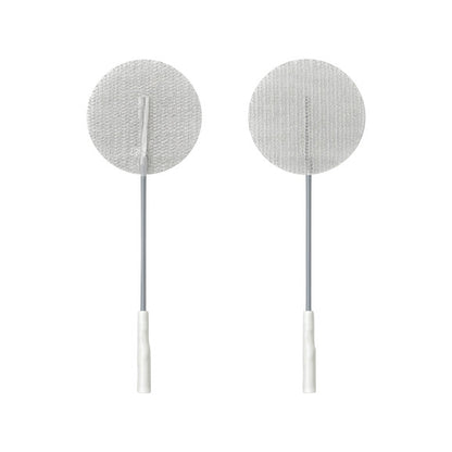 Two PALS Reusable Neurostimulation Cloth Electrodes with round white pads and attached thin gray wires.