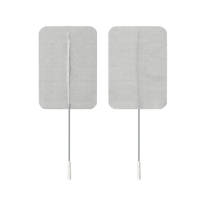 Two rectangular PALS Reusable Neurostimulation Cloth Electrodes with attached wires are shown on a plain white background.