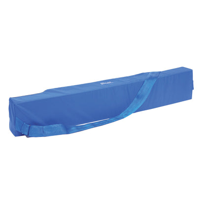 A blue SkiL-Care Headboard/Wall Protector with an attached carry strap, designed for protection and easy handling.