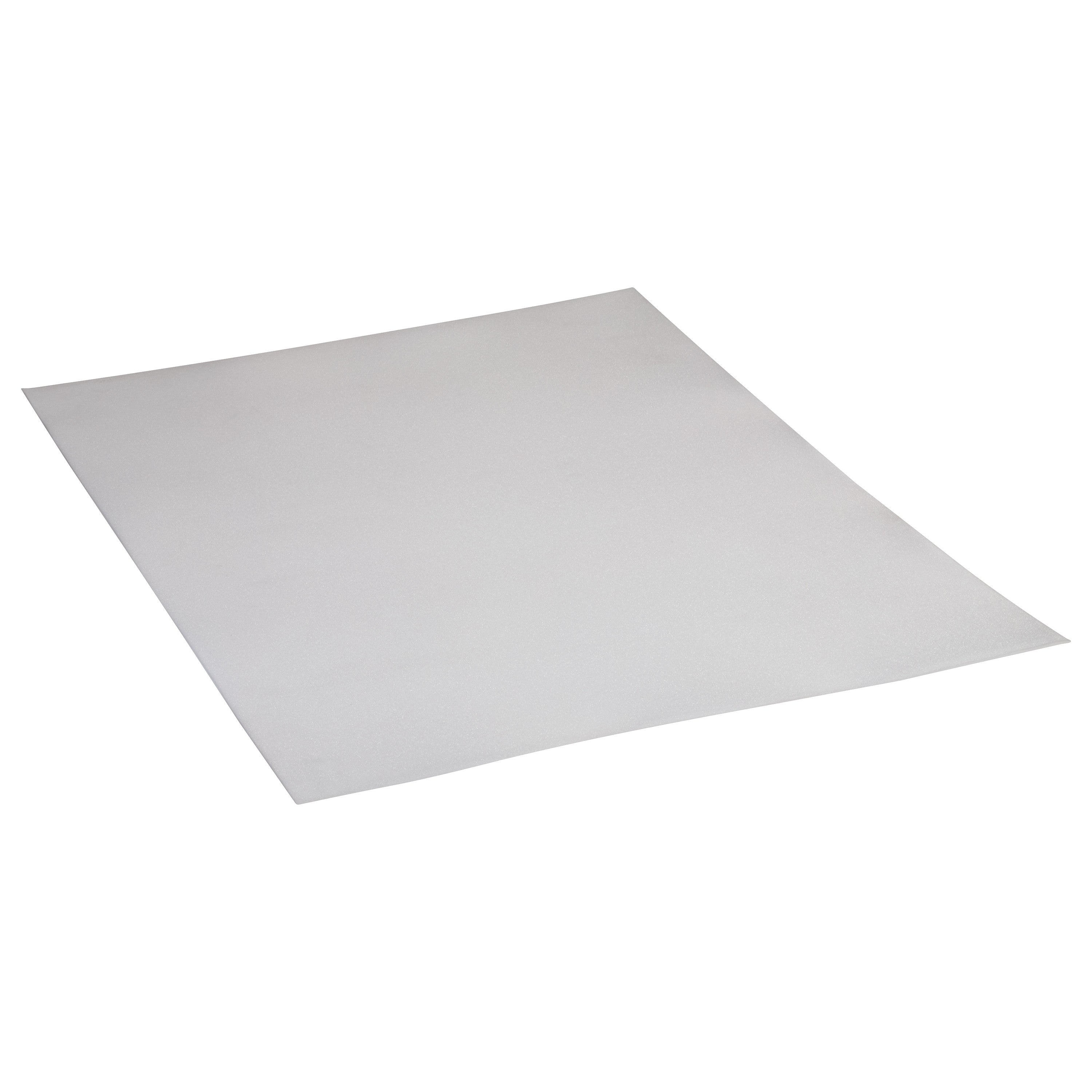 A sheet of AliMed Plastazote #2, displaying a light gray color and smooth surface, viewed at an angle against a white background.