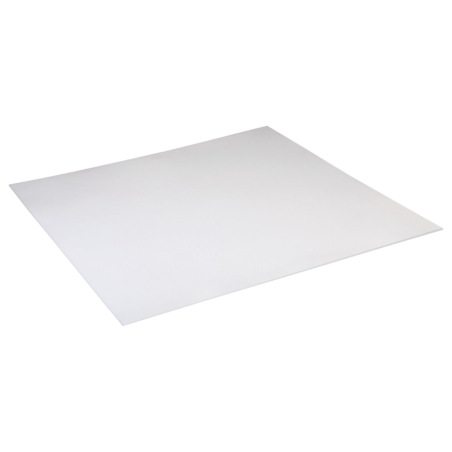A flat, white Plastazote #1 foam sheet is shown against a white background, highlighting its smooth surface and square shape.