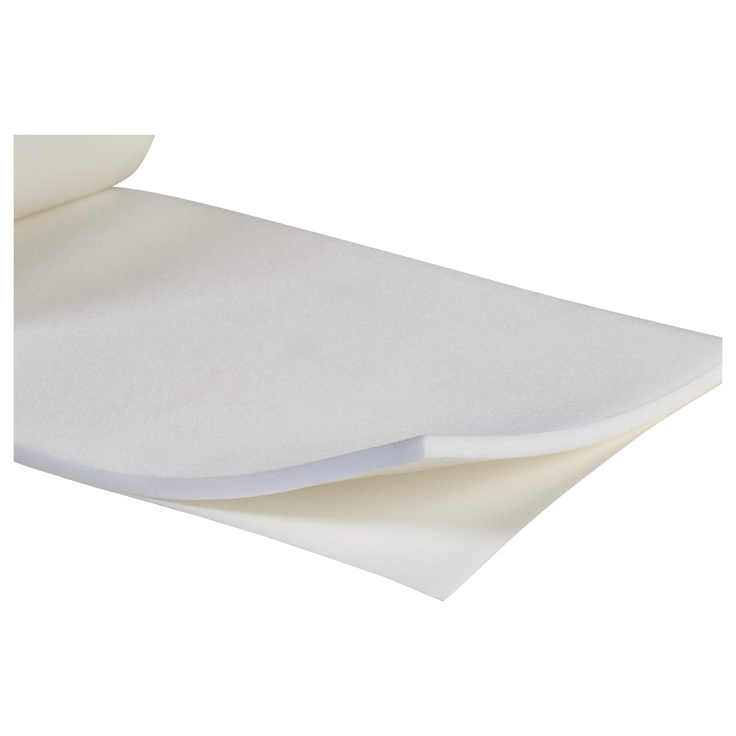 A white sheet of AliMed Plastazote Self-Stick Padding with slightly curled edges on a white background.