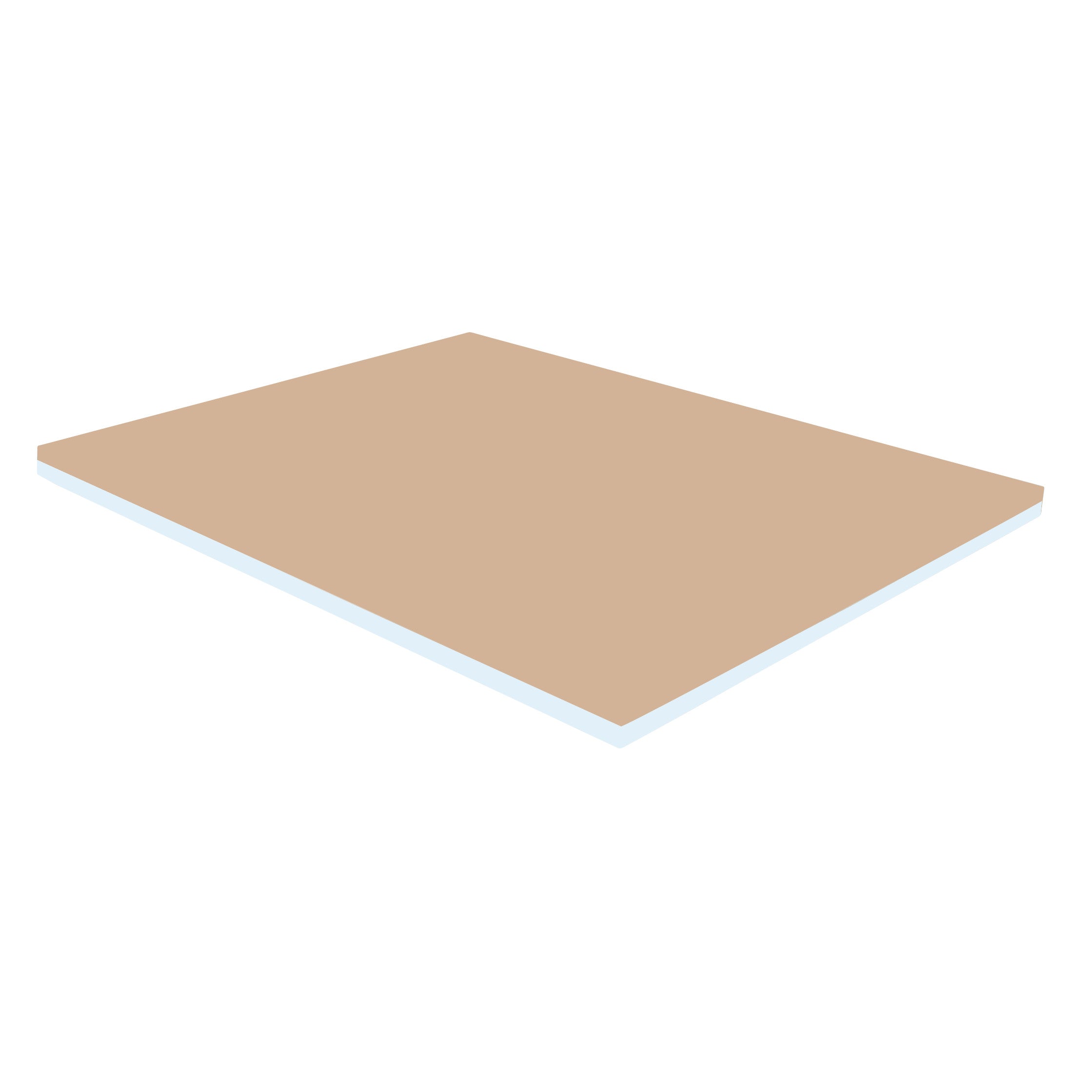 A beige 1/2"H Dual Laminate Orthotic Combination Sheet with Medium/Firm Plastazote, shown at an angle on a white background.
