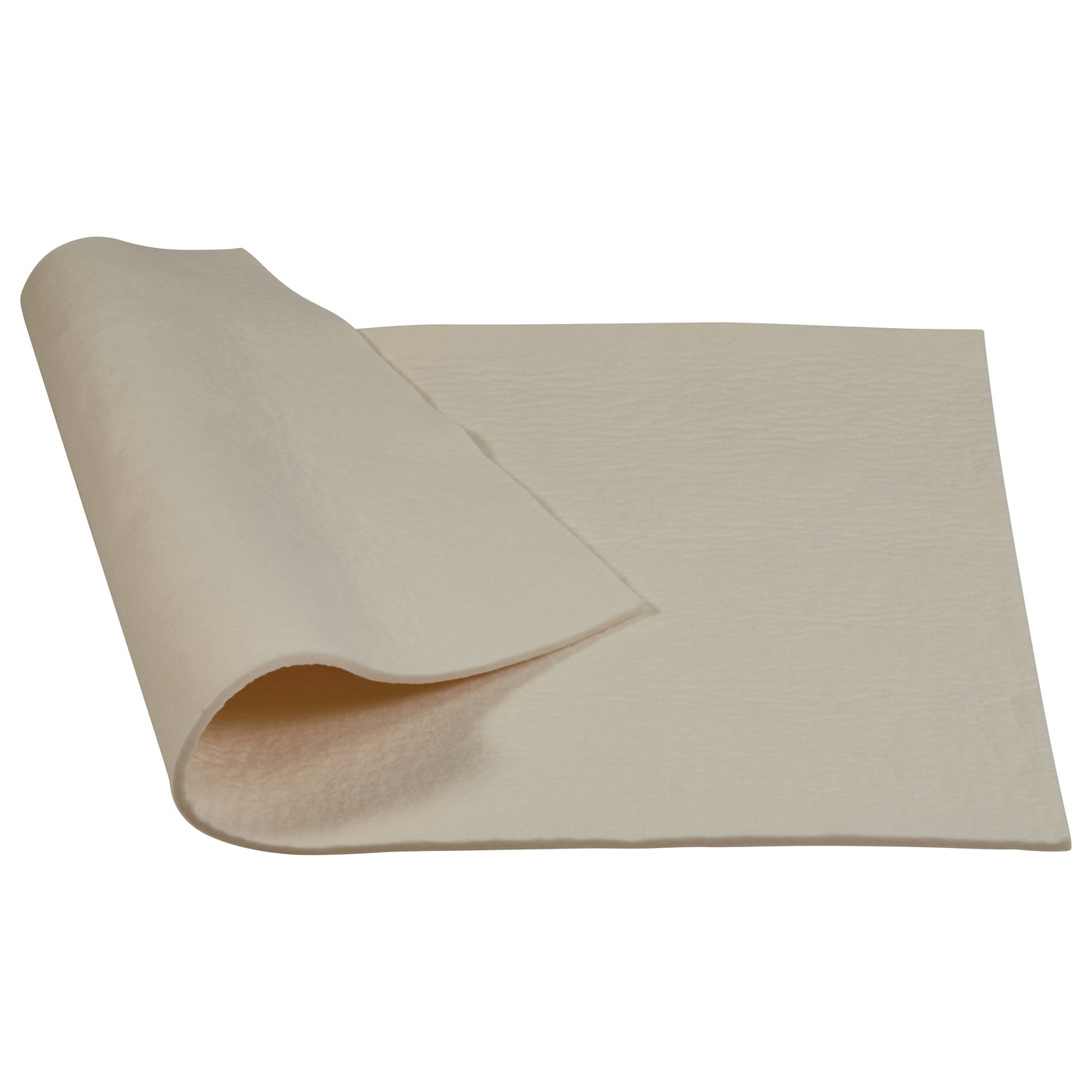 A sheet of beige Orthopedic-Grade Felt Padding partially folded over, showing its thickness and texture.