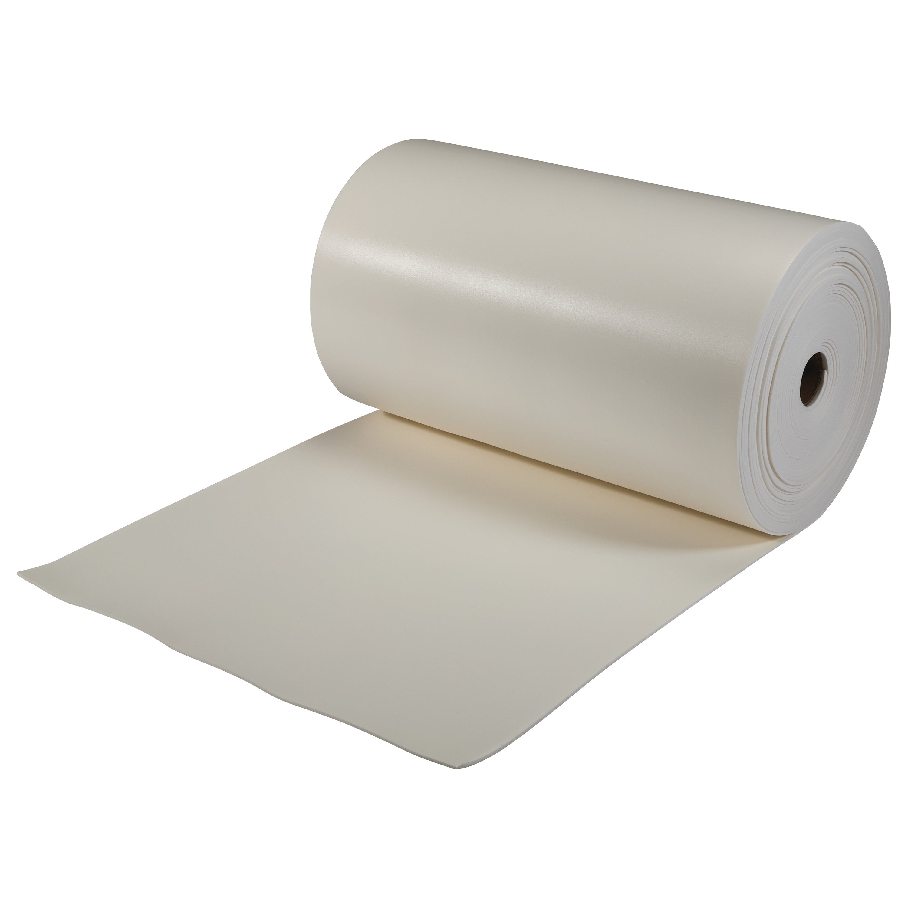 A roll of AliMed AliPlast 4E, featuring a smooth, beige foam material partially unrolled, used for padding and cushioning.