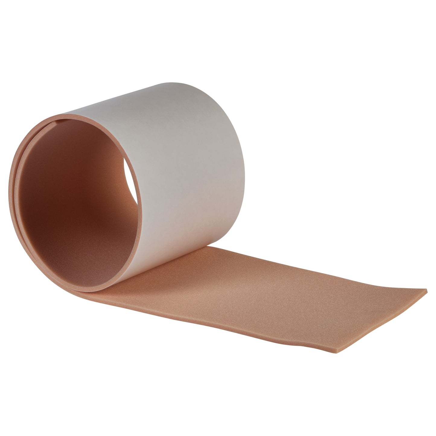 A roll of AliMed Plastazote Self-Stick Padding, featuring a tan foam surface with a white adhesive backing.