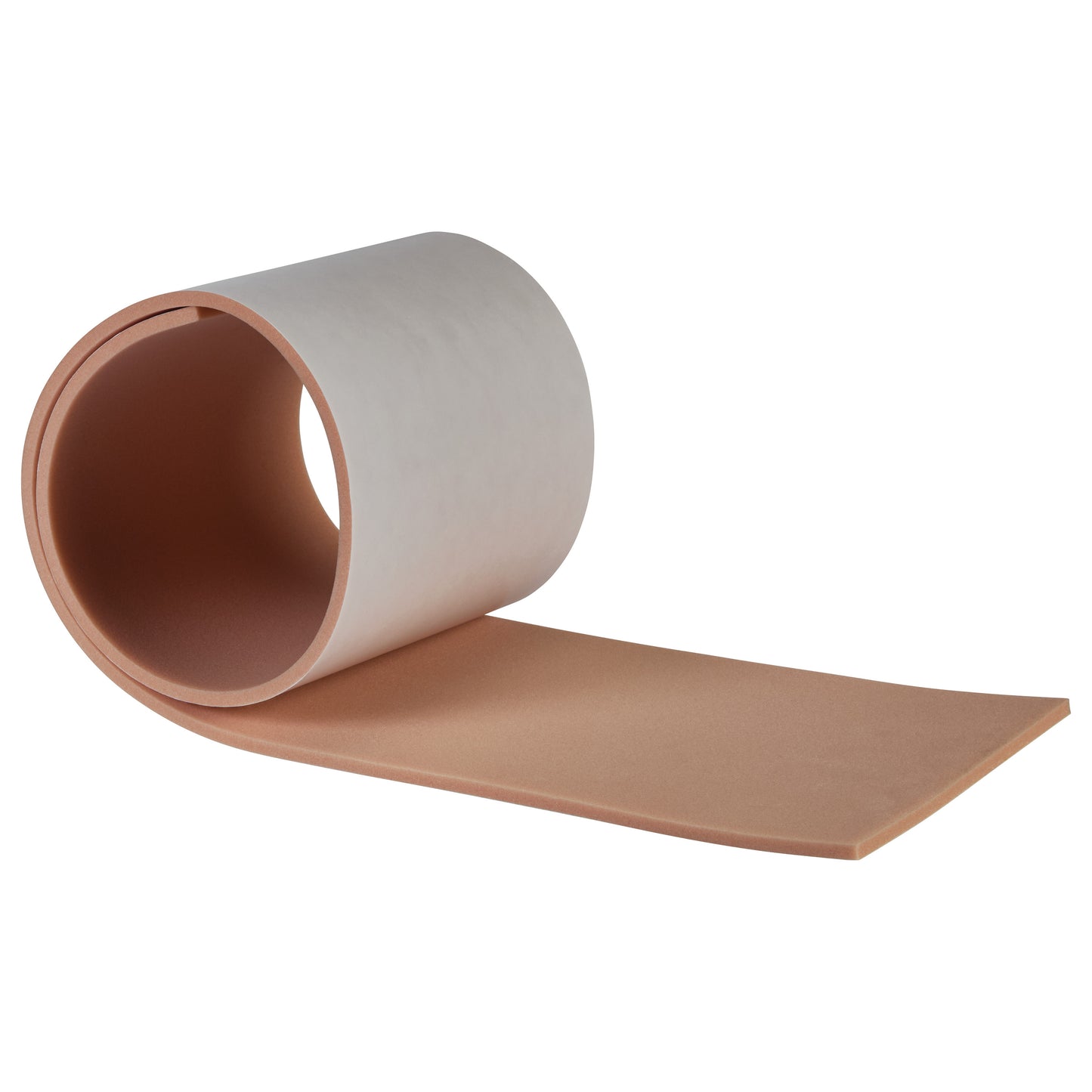 A roll of AliMed Plastazote Self-Stick Padding, shown partially unrolled, with a beige adhesive surface.