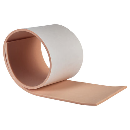 A roll of AliMed Plastazote Self-Stick Padding, featuring beige foam with a white adhesive backing, partially unrolled.