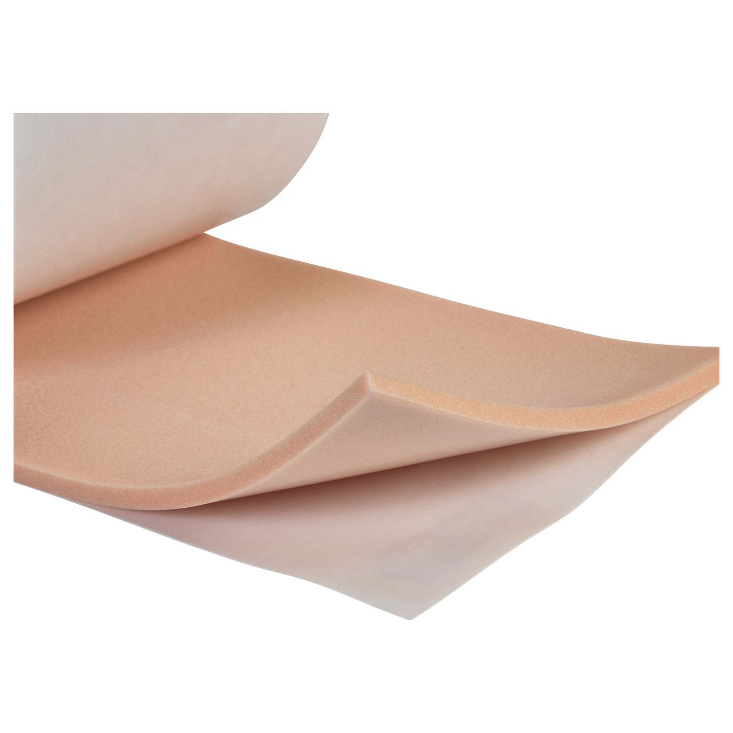 AliMed Plastazote Self-Stick Padding, shown in a folded view, is beige with a textured, adhesive backing for easy application.