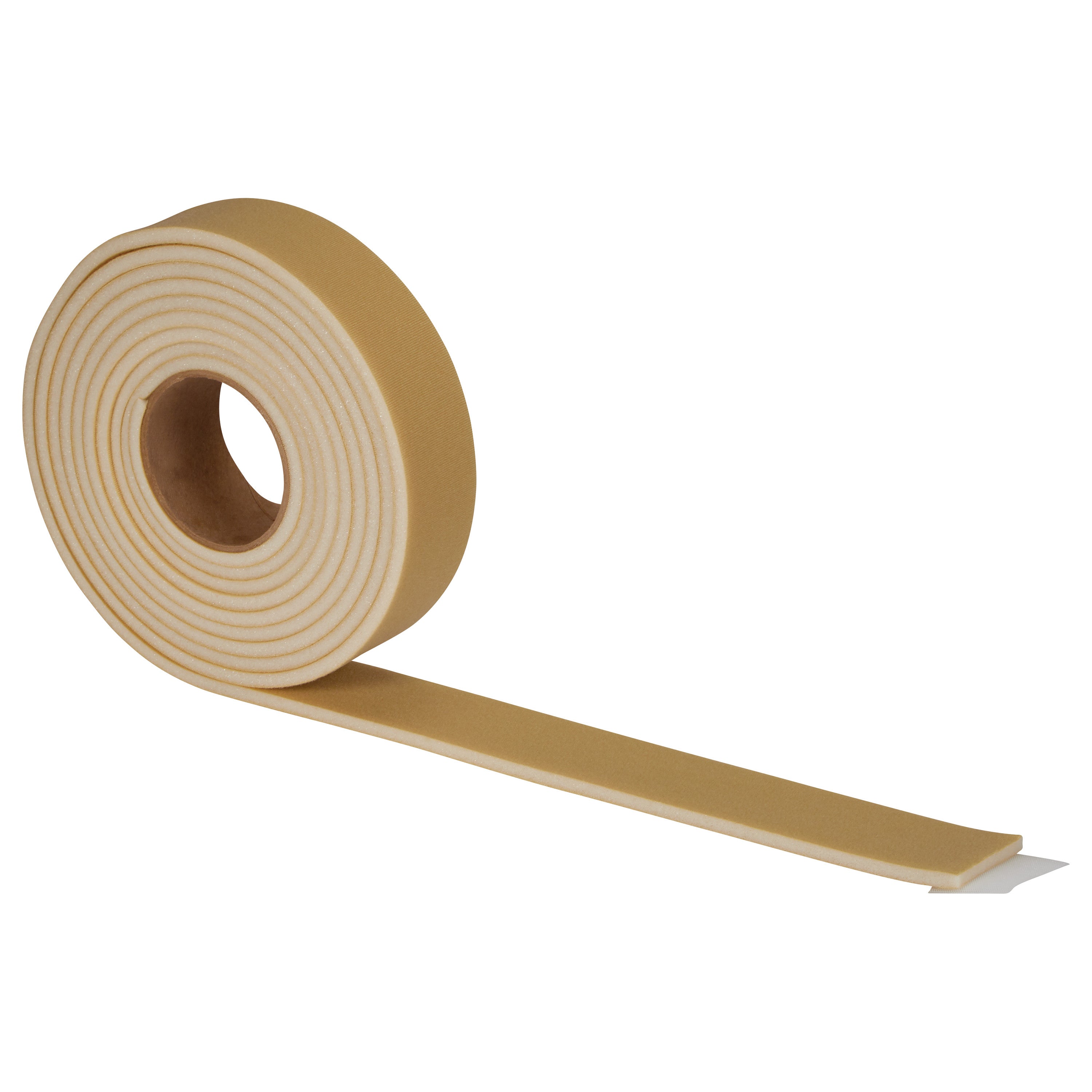 A roll of Velfoam #2 Padded Loop, showing its tan color and soft texture, partially unrolled on a white background.