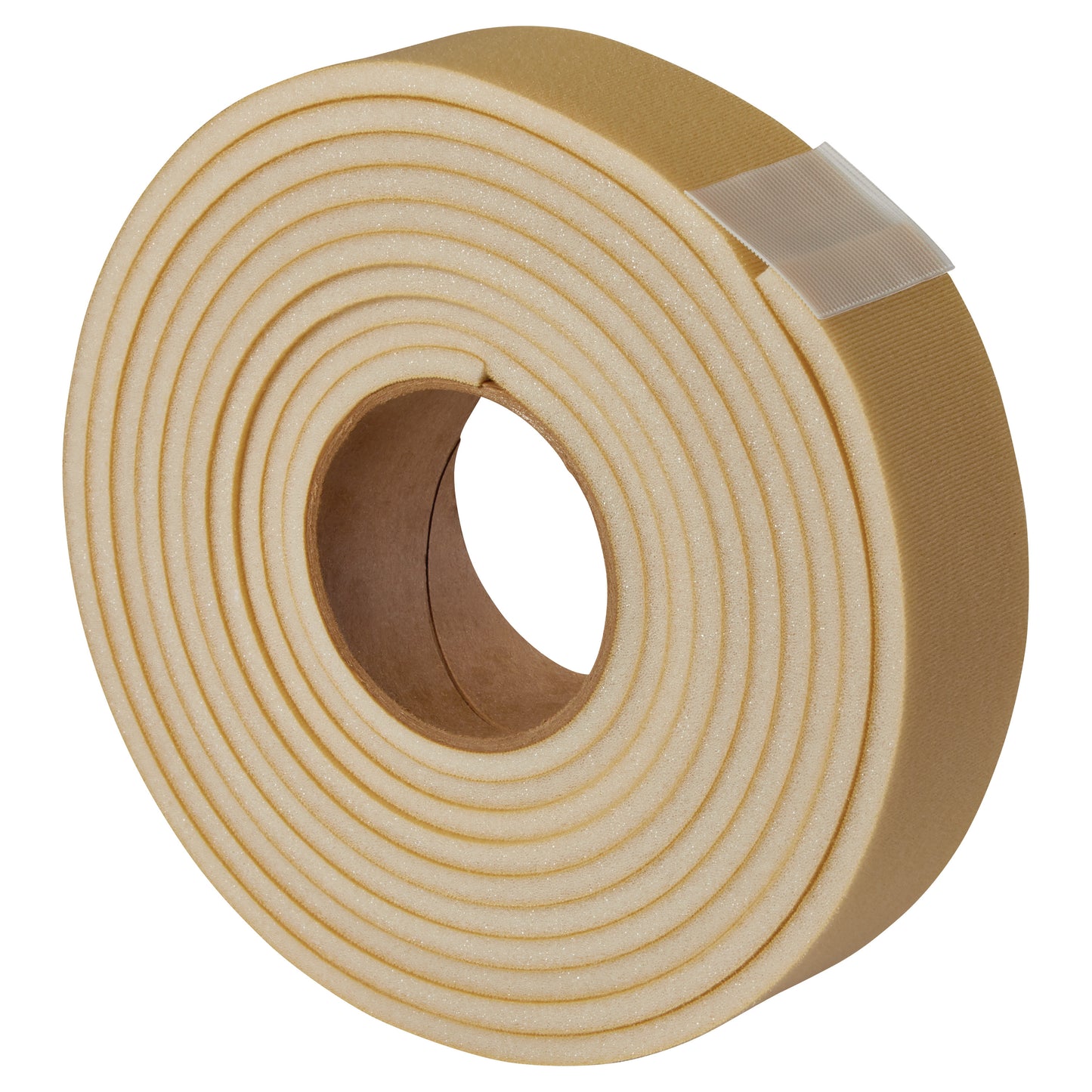 A roll of Velfoam #2 Padded Loop, beige foam strip with a sticky backing, used for cushioning and strapping applications.